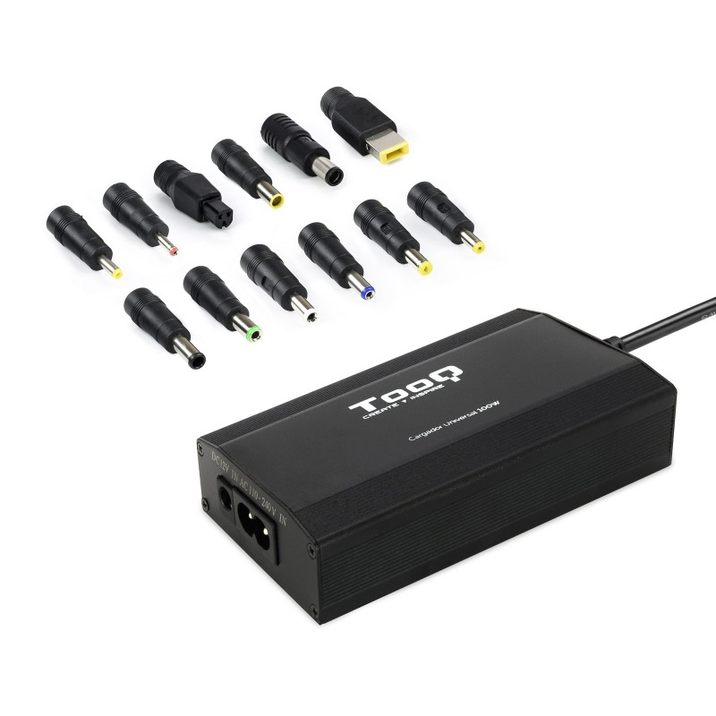 Cargador de Portátil TooQ TQLC-100BS01M- 1xUSB- 100W- Manual- 12 Conectores- Voltaje 12-24V