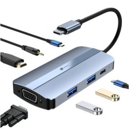 Docking USB Tipo-C Leotec LEDS04- 2xUSB- 1xUSB Tipo-C- 1xUSB Tipo-C PD- 1xHDMI- 1xVGA- 1xAudio- Azul