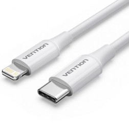 Cable USB 2-0 Tipo-C Lightning Vention LAJWF- USB Tipo-C Macho - Lightning Macho- Hasta 27W- 480Mbps- 1m- Blanco