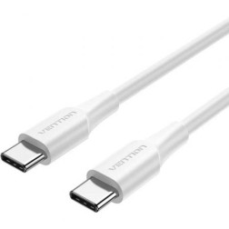 Cable USB 2-0 Tipo-C 3A Vention TRCWH- USB Tipo-C Macho - USB Tipo-C Macho- Hasta 60W- 480Mbps- 2m- Blanco