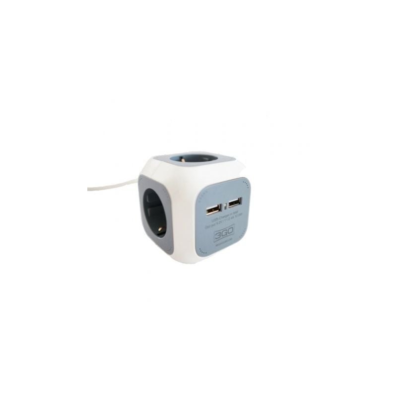 Regleta 3GO REG4CUBEUSB- 4 Tomas de corriente- 2 USB- Cable 1-4m- Blanca y Gris