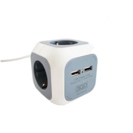 Regleta 3GO REG4CUBEUSB- 4 Tomas de corriente- 2 USB- Cable 1-4m- Blanca y Gris