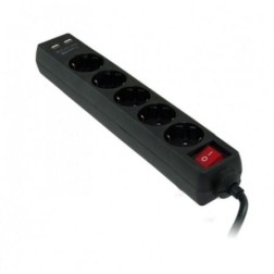 Regleta con interruptor 3GO REG5USB- 5 Tomas de corriente- 2 USB- Cable 1-5m- Negra