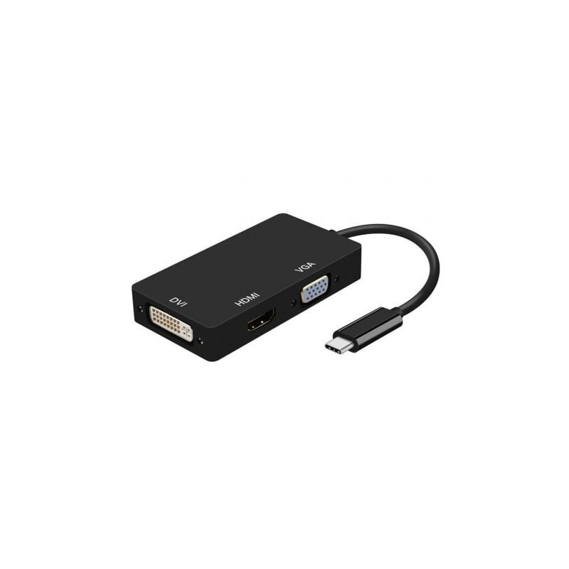 Conversor Aisens A109-0343- USB Tipo-C Macho - DVI Hembra- VGA Hembra - HDMI Hembra- 15cm- Negro