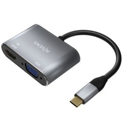 Conversor Aisens A109-0627- HDMI Hembra - VGA Hembra - USB Tipo-C Macho- 15cm- Gris