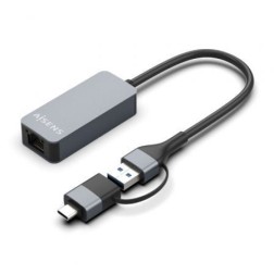 Adaptador USB 3-2 Gen1 Aisens A109-0710- USB Macho - USB Tipo-C Macho - RJ45 Hembra- 2500Mbps- 15cm- Gris