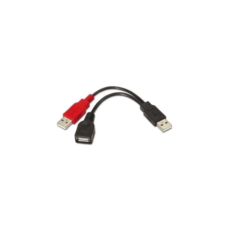 Cable USB 2-0 + Alimentación Aisens A101-0030- USB Hembra + USB Macho - USB Macho- 15cm- Negro- Rojo