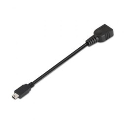 Cable USB 2-0 Aisens A101-0033- MiniUSB Macho - USB Hembra- Hasta 2-5W- 60Mbps- 15cm- Negro