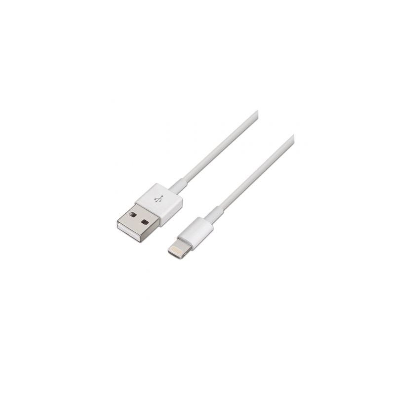 Cable USB 2-0 Lightning Aisens A102-0035- USB Macho - Lightning Macho- Hasta 2-5W- 60Mbps- 1m- Blanco