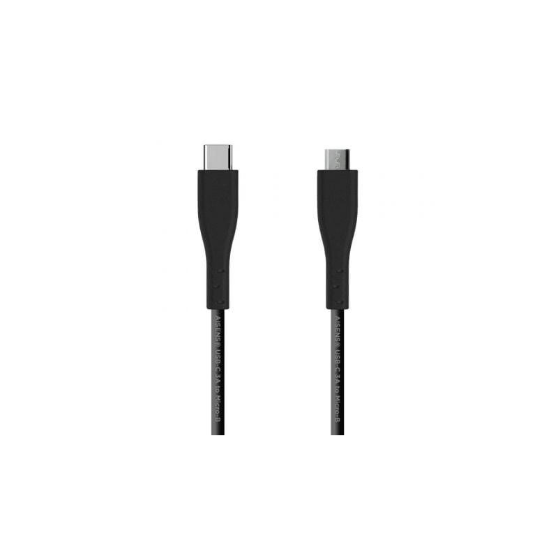 Cable USB 2-0 Aisens A107-0349- USB Tipo-C Macho - MicroUSB Macho- Hasta 15W- 60Mbps- 1m- Negro