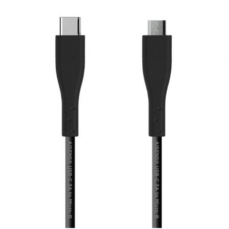 Cable USB 2-0 Aisens A107-0349- USB Tipo-C Macho - MicroUSB Macho- Hasta 15W- 60Mbps- 1m- Negro