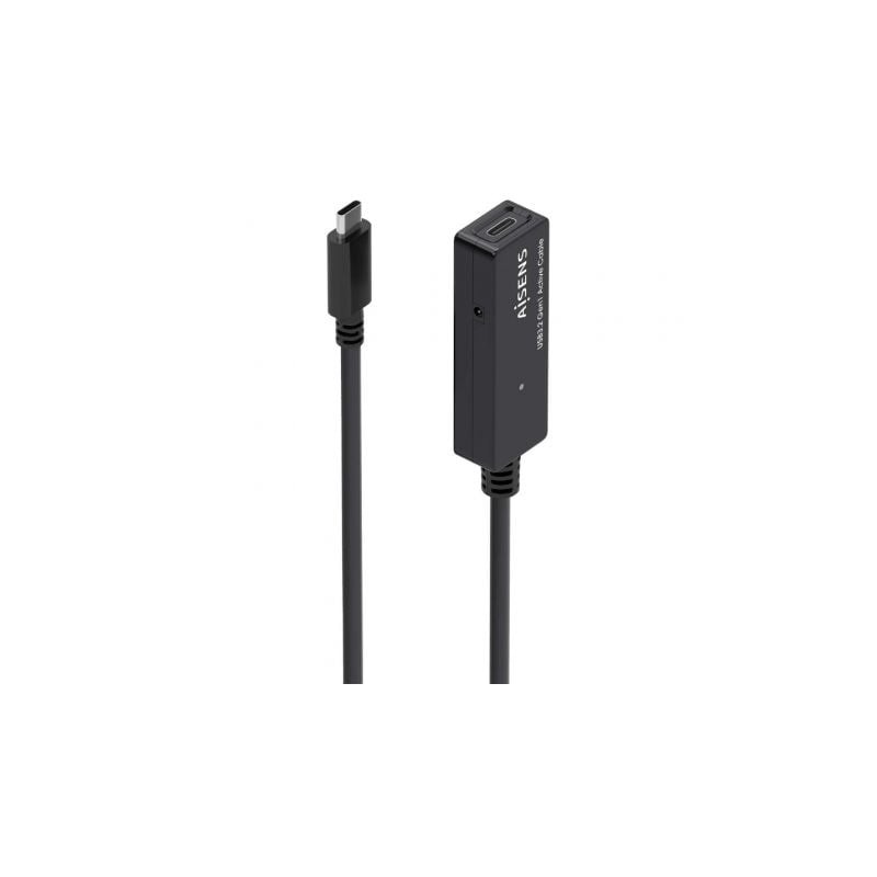 Cable Alargador USB 3-2 con Amplificador Aisens A107-0869- USB Tipo-C Macho - USB Tipo-C Hembra- Hasta 100W- 20Gbps- 5m- Negro