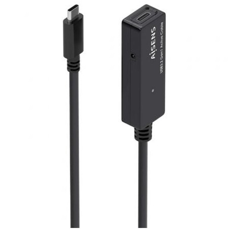 Cable Alargador USB 3-2 con Amplificador Aisens A107-0870- USB Tipo-C Macho - USB Tipo-C Hembra- Hasta 100W- 20Gbps- 10m- Negro