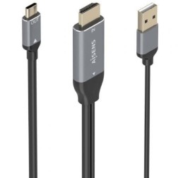 Cable Conversor Aisens A109-0871- HDMI Macho- USB Macho - USB Tipo-C Macho- 1-8m- Negro