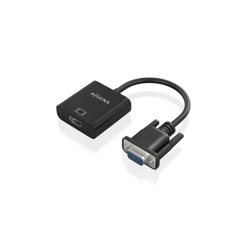 Cable Conversor Aisens A115-0873- VGA Macho- HDMI Hembra - Jack 3-5 Hembra - MicroUSB - 20cm- Negro