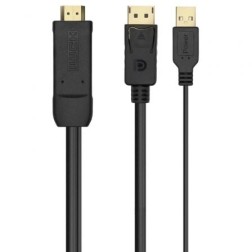 Cable Conversor Aisens A122-0641- HDMI Macho - DisplayPort Macho + USB Macho- Hasta 10W- 2250Mbps- 10cm + 1-8m- Negro