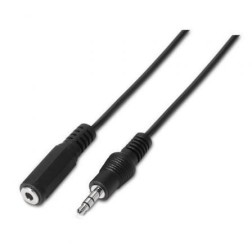 Adaptador Estéreo Aisens A128-0146- Jack 3-5 Macho - Jack 3-5 Hembra- Hasta 0-1W- 3m- Negro