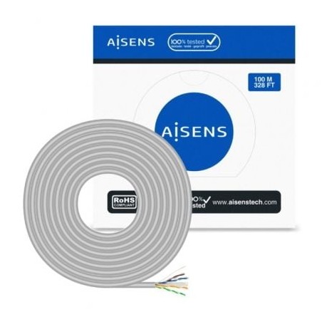 Bobina de Cable RJ45 UTP AWG23 CCA (Aleación) Aisens A135-0660 Cat-6- 100m- Gris