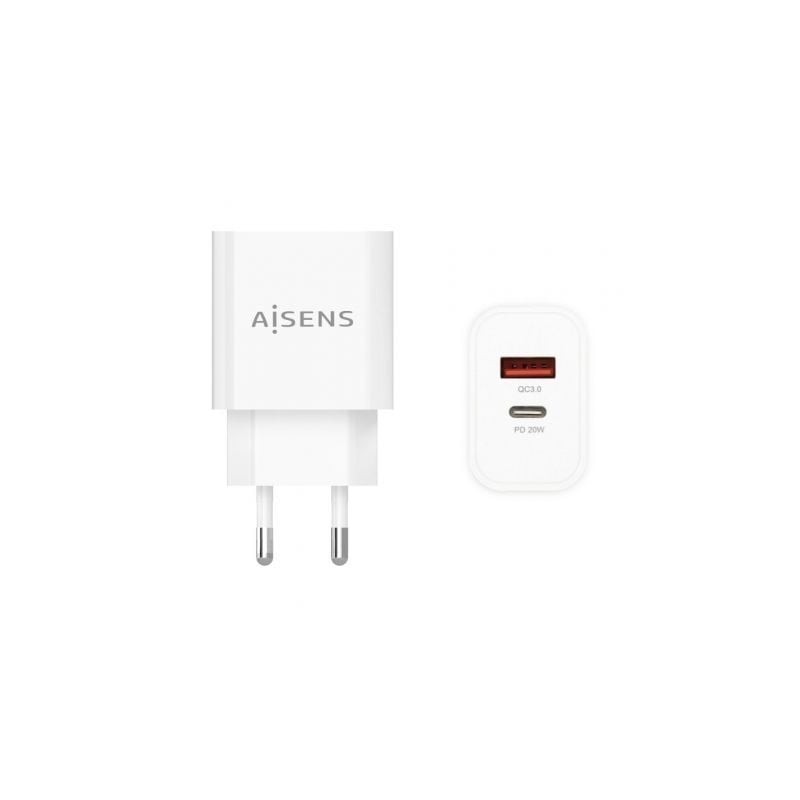 Cargador de Pared Aisens A110-0681- 1xUSB Tipo-C- 1xUSB- 20W