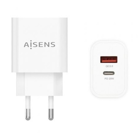 Cargador de Pared Aisens A110-0681- 1xUSB Tipo-C- 1xUSB- 20W