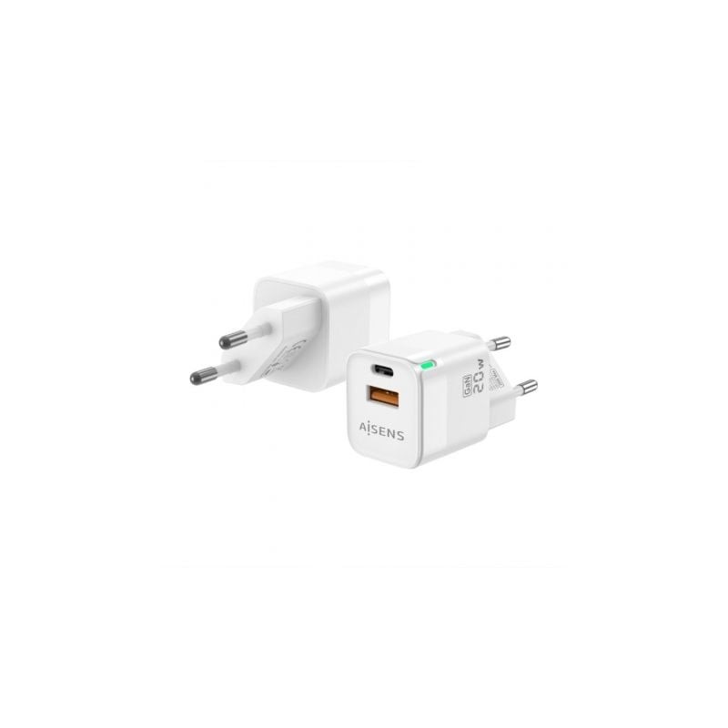 Cargador Gan de Pared Aisens ASCH-20W2P002-W- 1xUSB Tipo-C- 1xUSB- 20W