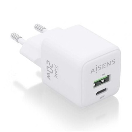 Cargador Gan de Pared Aisens ASCH-20W2P010-W- 1xUSB Tipo-C- 1xUSB- 20W