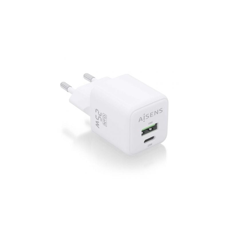 Cargador Gan de Pared Aisens ASCH-25W2P014-W- 1xUSB Tipo-C- 1xUSB- 25W