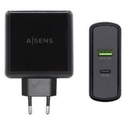 Cargador de Pared Aisens ASCH-2PD30QC-BK- 1xUSB Tipo-C- 1x USB- 48W