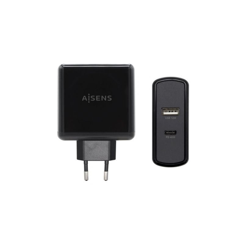 Cargador de Pared Aisens ASCH-2PD45A-BK- 1xUSB Tipo-C- 1x USB- 57W