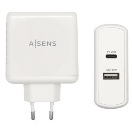 Cargador de Pared Aisens ASCH-2PD45A-W- 1xUSB Tipo-C- 1x USB- 57W