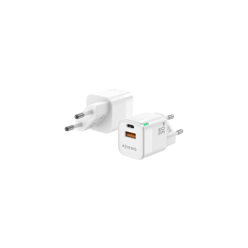 Cargador Gan de Pared Aisens ASCH-30W2P004-W- 1xUSB Tipo-C- 1xUSB- 30W