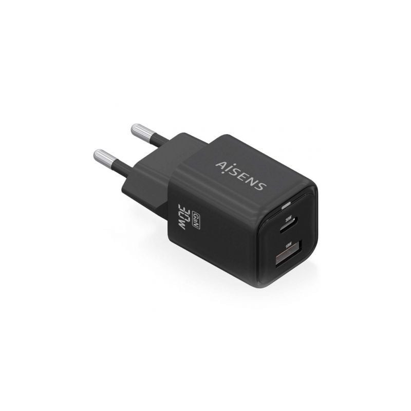 Cargador Gan de Pared Aisens ASCH-30W2P021-BK- 1xUSB Tipo-C- 1xUSB- 30W