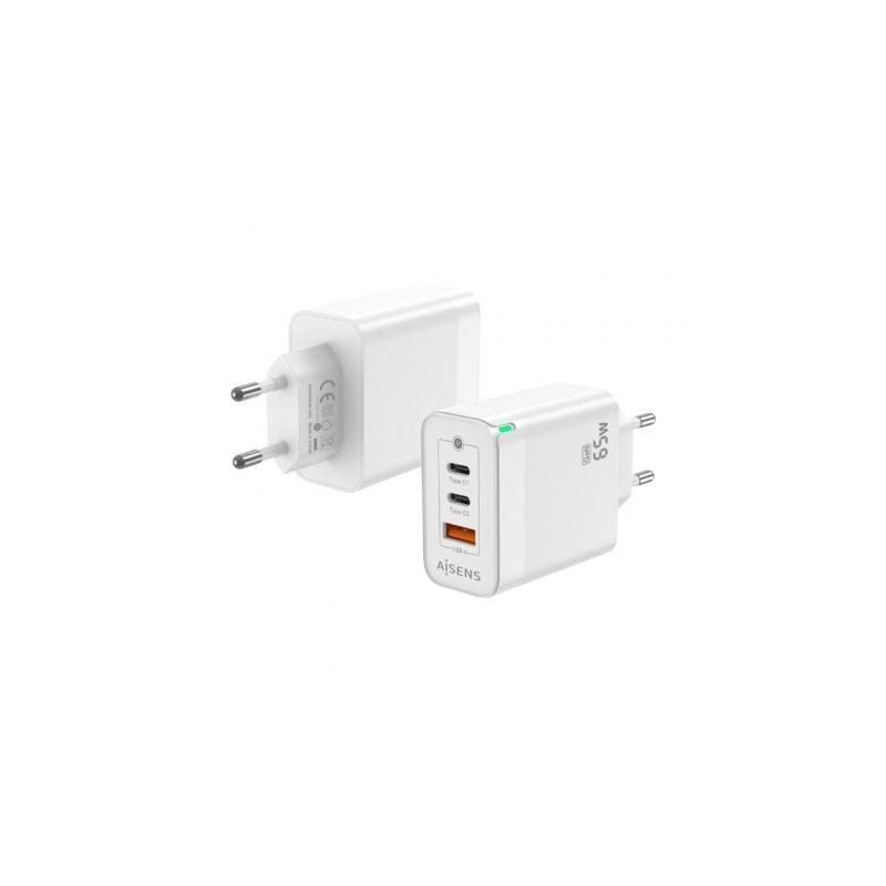 Cargador Gan de Pared Aisens ASCH-65W3P007-W- 2xUSB Tipo-C- 1x USB- 65W