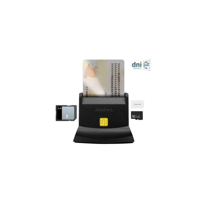 Lector de DNI y Tarjetas Aisens ASCR-SN04CSD-BK- USB Tipo-C- Negro