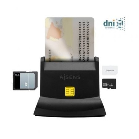 Lector de DNI y Tarjetas Aisens ASCR-SN04CSD-BK- USB Tipo-C- Negro