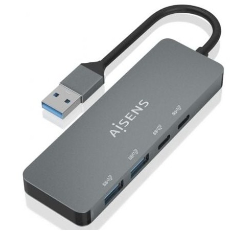 Hub USB 3-2 Aisens A106-0696- 2xUSB- 2xUSB Tipo-C- Gris