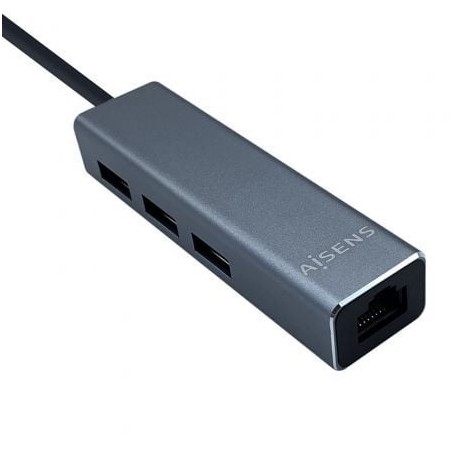 Hub USB Tipo-C Aisens A109-0396- 3xUSB- 1xRJ45- Gris