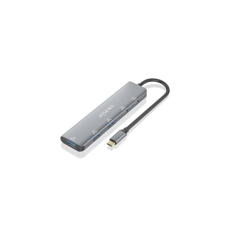 Hub USB Tipo-C Aisens A109-0857- 3xUSB- 1xUSB Tipo-C- 1xUSB Tipo-C PD- Gris