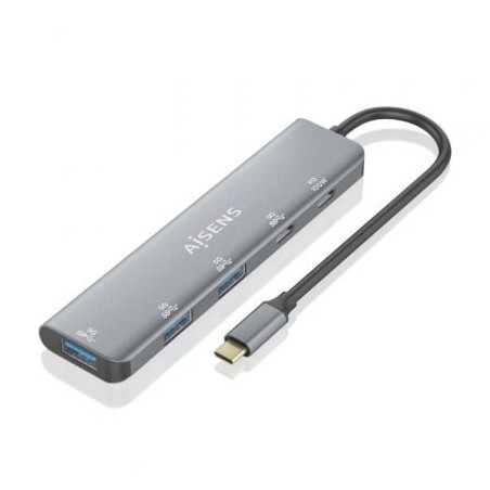 Hub USB Tipo-C Aisens A109-0857- 3xUSB- 1xUSB Tipo-C- 1xUSB Tipo-C PD- Gris