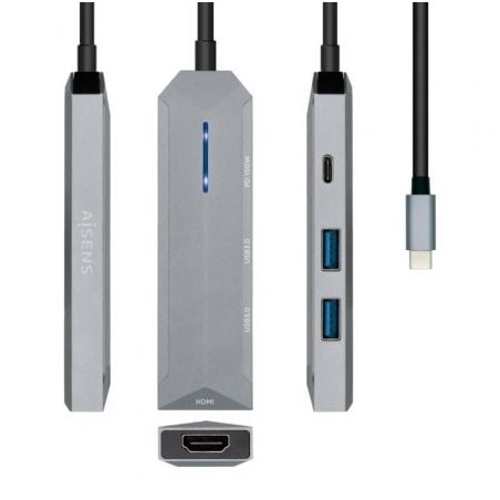 Docking USB Tipo-C Aisens ASUC-4P002-GR- 1xHDMI- 2xUSB- 1xUSB Tipo-C PD- Gris