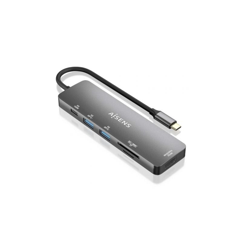 Docking USB Tipo-C Aisens ASUC-6P016-GR- 1xHDMI- 2xUSB- 1xLector Tarjetas- 1xUSB Tipo-C PD- Gris