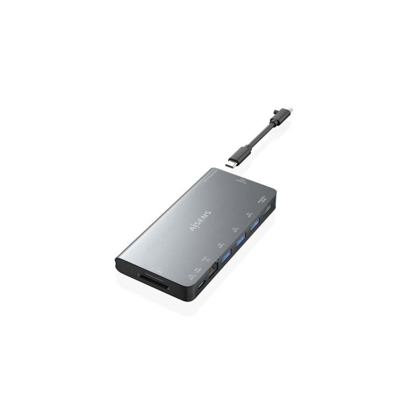 Docking USB Tipo-C Aisens ASUC-8P015-GR- 1xHDMI- 3xUSB- 1xRJ45- 1xLector Tarjetas - 1xUSB Tipo-C- Gris