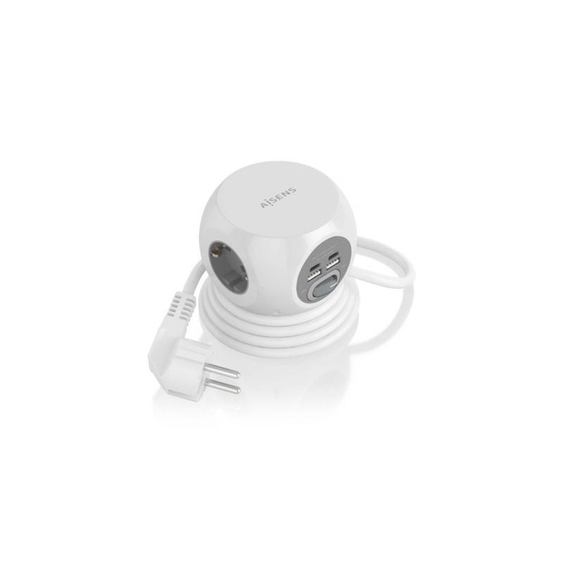 Regleta con Interruptor Aisens ASPS-2A2C04-W- 3 Tomas de Corriente- 2 USB Tipo-C- 2 USB- Cable 1-4m- Blanco