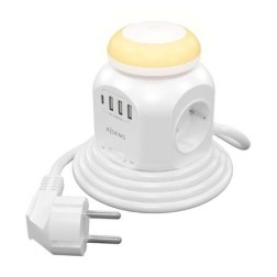 Regleta con Interruptor y Luz Nocturna Aisens ASPS-3A1CL01-W- 4 Tomas de Corriente- 1 USB Tipo-C- 3 USB- Cable 1-8m- Blanco