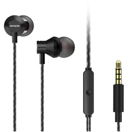 Auriculares Intrauditivos Aiwa ESTM-50BK- con Micrófono- Jack 3-5- Negro