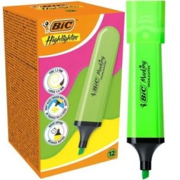 Caja de Marcadores Fluorescentes Bic Highlighter Flat Neón- 12 unidades- Verdes