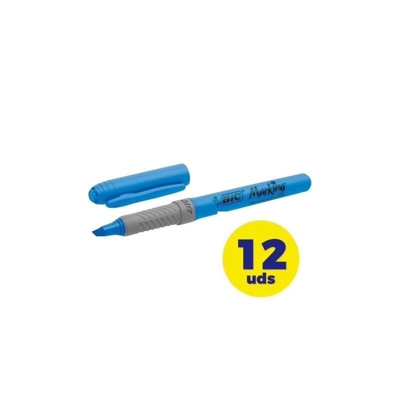 Caja de Marcadores Fluorescentes Bic Marking Highlighter Grip- 12 unidades- Azules