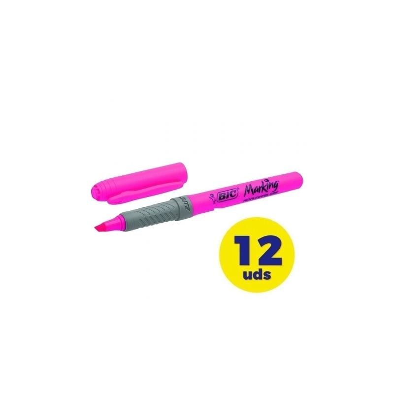 Caja de Marcadores Fluorescentes Bic Marking Highlighter Grip- 12 unidades- Rosas