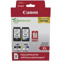 Cartucho de Tinta Original Canon PG-545XL + CL546XL Multipack Alta Capacidad- Negro- Tricolor + Papel Fotográfico