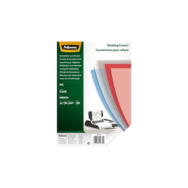 Portadas de PVC Fellowes 5375901- A4- 180 Micras- 100 unidades- Transparente